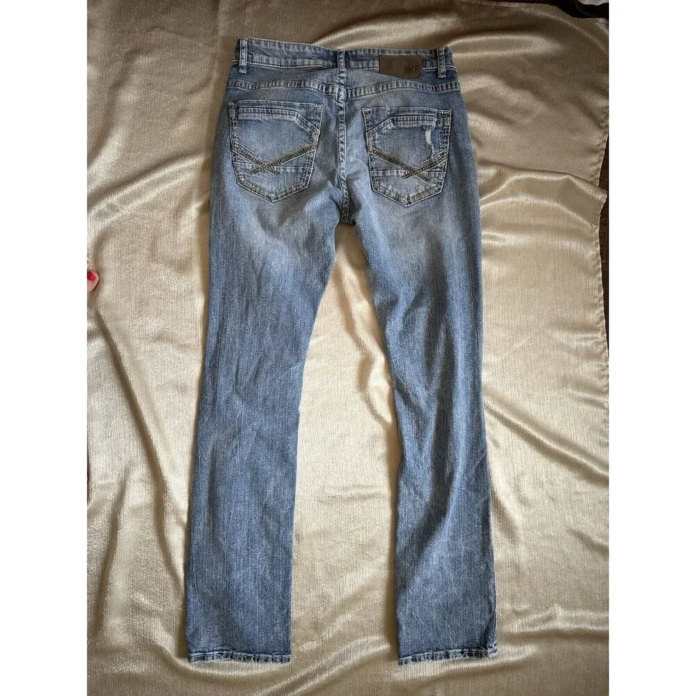 BKE Alec Jeans Mens 30R Blue Medium Light Wash Straight Leg‎ Stretch Denim